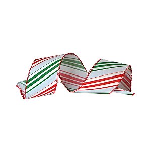 Fita Decorativa Aramada de Natal - Vermelho/Verde/Branco - 6.3cm x 9.14m - 1 unidade - Rizzo