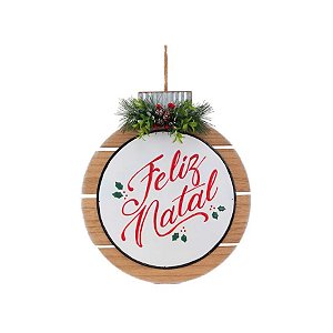 Placa Decorativa para Pendurar Redonda Feliz Natal - 35cm - 1 unidade - Cromus - Rizzo