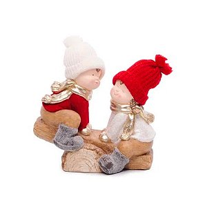 Enfeite Decorativo de Resina Menino e Menina na Gangorra - 40cm - 1 unidade - Cromus - Rizzo
