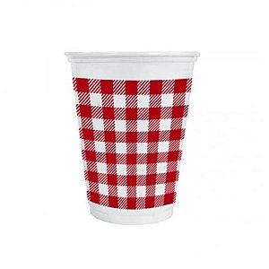 Copo de Plástico Xadrez Vermelho 200ml - 25 unidades - Kaixote - Rizzo Festas