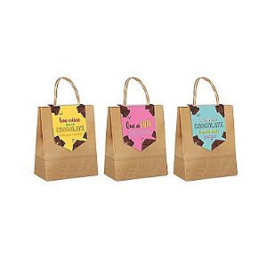 Sacola de Papel com Fechamento P 21,5x15x8cm - Doce Chocolate Sortido - 10 unidades - Cromus - Rizzo