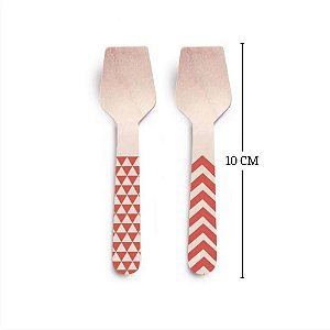 Mini Colher de Madeira Decorada Vermelha 8 un. Cromus Rizzo Confeitaria