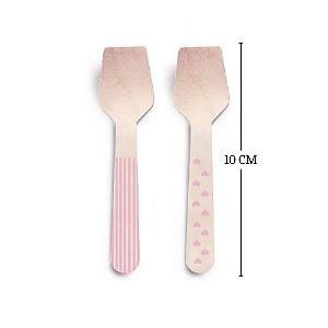 Mini Colher de Madeira Decorada Rosa 8 un. Cromus Rizzo Confeitaria