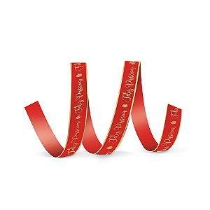 Fita de Cetim Decorada Hot Stamping Feliz Páscoa Vermelho 15mm - 10 metros - Cromus