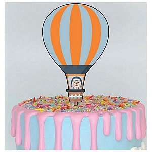 Topo de Bolo Ursinho Baloeiro Glitter Sonho Fino Rizzo Confeitaria