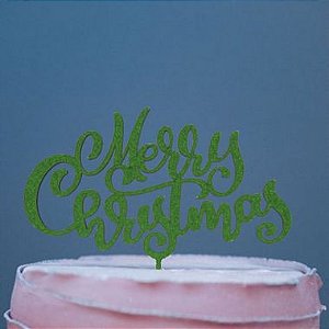 Topo de Bolo Natal Merry Christmas Glitter Verde Sonho Fino Rizzo Confeitaria