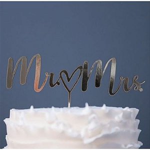 Topo de Bolo Mr Mrs Glitter Rose Gold Sonho Fino Rizzo Confeitaria