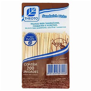 Palitos para Sanduíche Madeira - Pequeno - 200uns. Theoto Rizzo Confeitaria