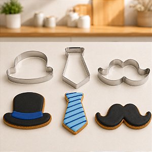 Kit Cortador Pai 1G Bigode/Gravata/Chapéu - Ref. 421 RR Cortadores Rizzo Confeitaria