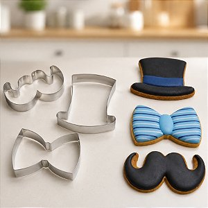 Kit Cortador Pai 2G Bigode/Gravata/Cartola - Ref. 422 RR Cortadores Rizzo Confeitaria