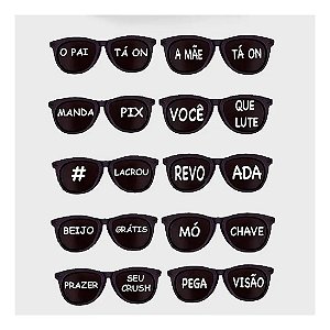 Óculos Temático - New Wave Black Lente Com Frases - 10 Und.