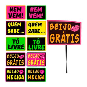 Plaquinhas Divertidas - Balada Neon - 10x15cm - 10 unidades - Rizzo