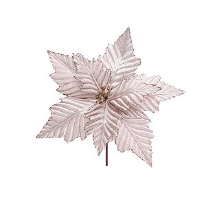 Poinsétia Decorativa Com Glitter - Prata - 26cm  - 1 unidade - Cromus  - Rizzo