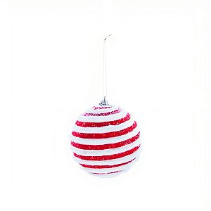 Bolas de Natal Listrada - Vermelho/Branco - 10cm - 4 unidades - Cromus - Rizzo