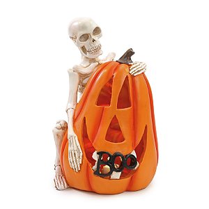 Enfeite Decorativo Halloween - Caveira com Abóbora Boo com Led - 20cm - 1 unidade - Cromus - Rizzo