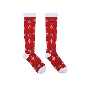 Meia de Natal Cano Longo Adulto Rena - Vermelho/Branco/Marrom - 50cm  - 1 unidade - Cromus - Rizzo