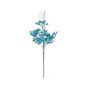 Galho Folhas e Frutas Glitter Azul - 52cm - 1 unidade - Cromus - Rizzo