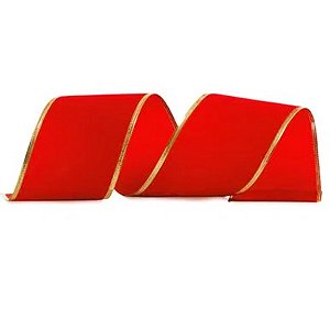 Fita Veludo - Vermelho/Ouro - 10cmx9,14m  - 1 unidade - Cromus - Rizzo