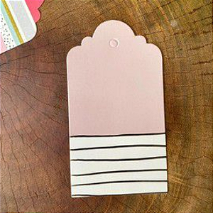 Tag Decorativa Rosa com Listras Pretas - 05 unidades - Rizzo