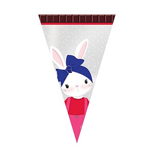 Cone Festa Brilho de Páscoa Menina Coelha 18x30cm - 50 unidades - Cromus Páscoa