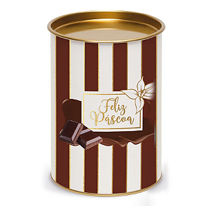 Lata para Ovo 350g Listras Marrom e Dourado - 13x13x18cm - 01 unidade - Cromus Páscoa - Rizzo Embalagens