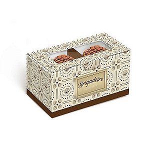 Caixa para 2 brigadeiros 8,5x5x4,5cm Brigadelícia Marfim - 10 unidades - Cromus - Rizzo Embalagens