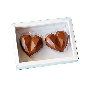 Caixa  coração Lapidado de 70 à 100gr  2  cav Branco com 5 un. Crystal Rizzo Confeitaria