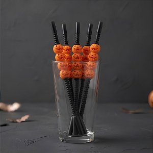 Canudo Decorativo Abóbora de Halloween - Preto - 22cm - 5 unidades - Rizzo