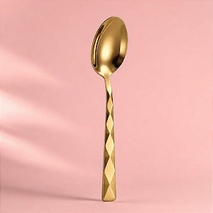 Colher Refeição Descartável Design Gold - Dourado - 18cm - 8 unidades - Rizzo