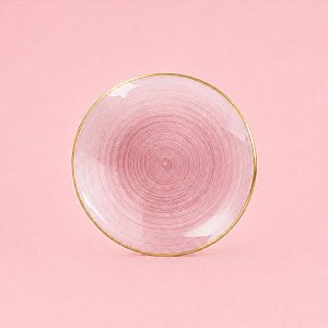 Prato Sobremesa Redondo Descartável Premium - Rosa e Borda Dourada - 18cm - 6 unidades - Rizzo