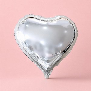 Balão de Festa Metalizado 10" 25,3cm - Coração Prata - 6 unidades - Rizzo