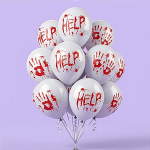 Balão de Festa Látex 8" 20cm Halloween - Help - Branco e Vermelho - 20 unidades - Piffer - Rizzo