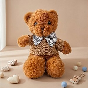 Ursinho de Pelúcia com Camisa Bege - Marrom - 30x20cm - 1 unidade - Rizzo