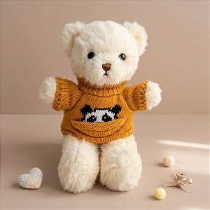 Ursinho de Pelúcia com Camisa Amarela - Branco - 30x20cm - 1 unidade - Rizzo