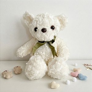 Ursinho de Pelúcia com Laço Verde - Branco - 30x20cm - 1 unidade - Rizzo