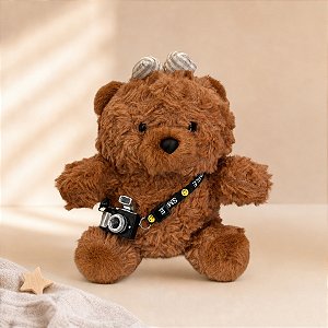 Ursinho de Pelúcia com Câmera Fotográfica  - Marrom - 20x20x10,5cm - 1 unidade - Rizzo