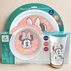 Kit Alimentação Minnie Mouse - Prato, Bowl e Copo - Disney Original - 1 unidade - Dermiwill - Rizzo