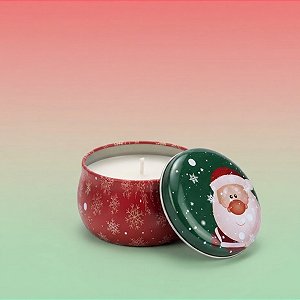 Vela Aromática de Natal - Lata Metálica Vermelha e Verde Escuro - Papai Noel - 6x4x6cm - 1 unidade - Rizzo