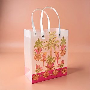 Sacola de Plástico Transparente Fosca - Rosa Tropical - 18x24x10cm - 1 unidade - Rizzo