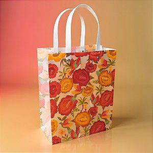Sacola de Plástico Transparente Fosca - Vermelho Floral - 18x24x10cm - 1 unidade - Rizzo