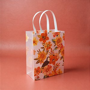 Sacola de Plástico Transparente Fosca - Tucano Floral - 18x24x10cm - 1 unidade - Rizzo