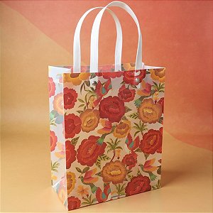 Sacola de Plástico Transparente Fosca - Vermelho Floral - 23x30x12cm - 1 unidade - Rizzo