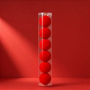 Bolas de Natal em Tubo - Vermelho - Veludo, Lisa e Gomo - 10cm - 6 unidades - Cromus - Rizzo