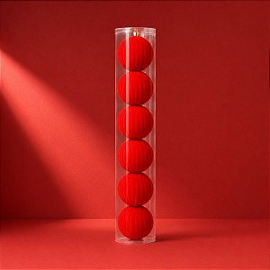 Bolas de Natal em Tubo - Vermelho - Veludo e Gomo - 8cm - 6 unidades - Cromus - Rizzo