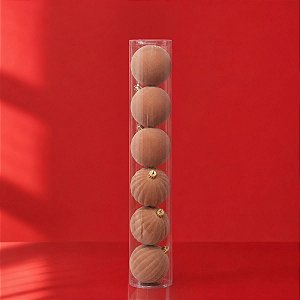 Bolas de Natal em Tubo - Marrom - Veludo, Lisa e Gomo - 8cm - 6 unidades - Cromus - Rizzo