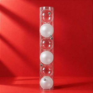Bolas de Natal em Tubo - Branco - Fosco e Translúcido- 10cm - 6 unidades - Cromus - Rizzo