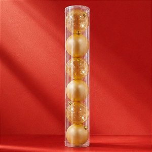 Bolas de Natal em Tubo - Ouro - Fosco e Translúcido - 10cm - 6 unidades - Cromus - Rizzo