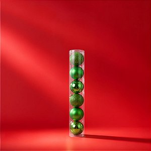 Bolas de Natal em Tubo - Verde - Brilho, Fosco e Glitter - 5cm - 6 unidades - Cromus - Rizzo
