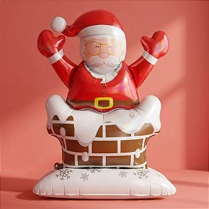 Balão de Festa Microfoil - Papai Noel na Chaminé - 155,5cm - 1 unidade - Rizzo