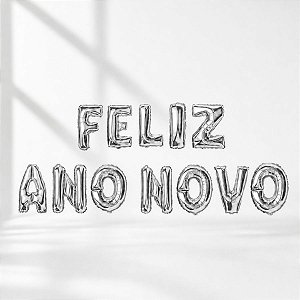 Balão de Festa Microfoil 16" - Prata - Feliz Ano Novo - 40cm  - 1 unidade - Rizzo